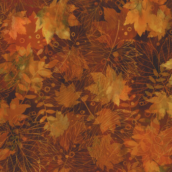 Falling Leaves 2FLS-2 Rust Collage by Jason Yenter for In The Beginning Fabrics, Image