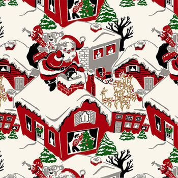 Santa's Coming to Town 1969-89 Multi by Stacy West for Henry Glass Fabrics, Image