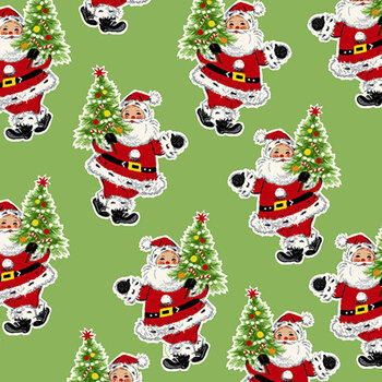 Santa's Coming to Town 1972-66 Green by Stacy West for Henry Glass Fabrics, Image