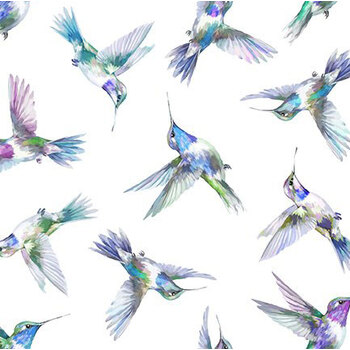 Daydreams 5DD-2 Blue Hummingbirds by Jason Yenter for In The Beginning Fabrics, Image