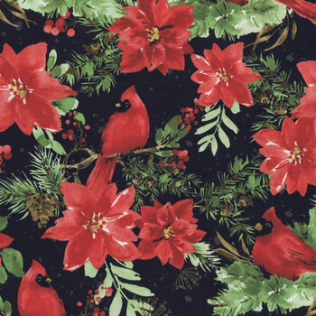 Cardinal Celebration 37753-937 Black by Katrina Pete for Wilmington Prints, Image