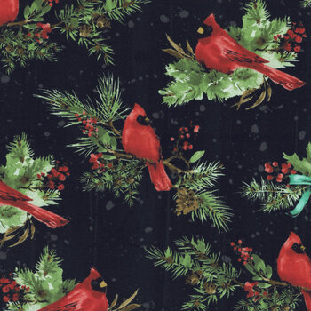 Cardinal Celebration 37755-973 Black by Katrina Pete for Wilmington Prints, Image
