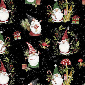 Merry Gnome-ments 39892-913 Black by Susan Winget for Wilmington Prints, Image