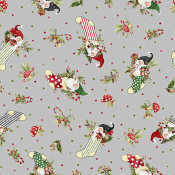 Merry Gnome-ments 39893-970 Gray by Susan Winget for Wilmington Prints, Image