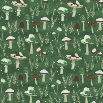 Woodland Snowmen 27739-772 Mushrooms All Over Green by Danielle Leone for Wilmington Prints, Image