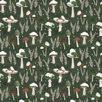 Woodland Snowmen 27739-772 Mushrooms All Over Green by Danielle Leone for Wilmington Prints, Image