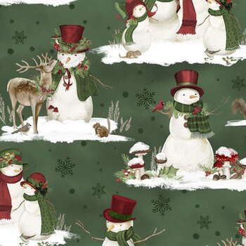 Woodland Snowmen 27735-773 Scenic Snowmen Green by Danielle Leone for Wilmington Prints, Image