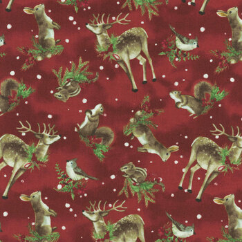 Woodland Snowmen 27737-327 Woodland Critters Toss Red by Danielle Leone for Wilmington Prints, Image