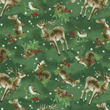 Woodland Snowmen 27737-727 Woodland Critters Toss Green by Danielle Leone for Wilmington Prints, Image