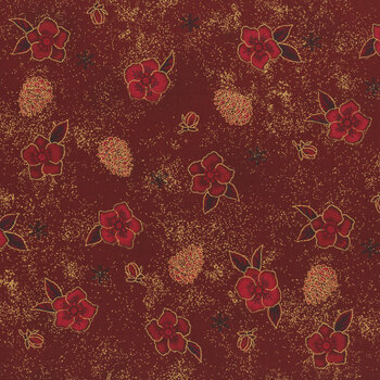 Stof Christmas 2025 - Christmas Stars 4592-004 Red/Gold Christmas Rose by Stof Fabrics, Image