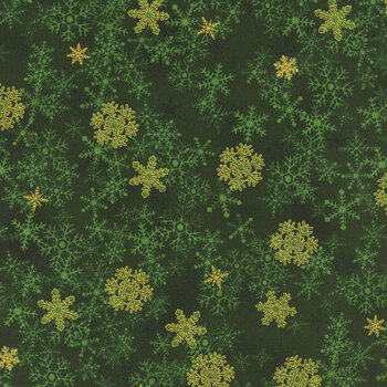 Stof Christmas 2025 - Christmas Stars 4592-007 Green/Gold Snowflake by Stof Fabrics, Image