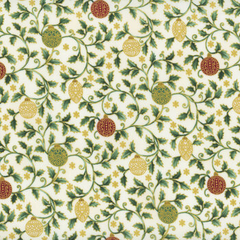 Stof Christmas 2025 - Christmas Stars 4592-013 Cream/Gold Holly and Christmas Ball by Stof Fabrics, Image