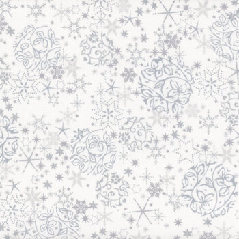 Stof Christmas 2025 - We Love Christmas 4592-100 White/Silver Balls and Snowflakes by Stof Fabrics, Image