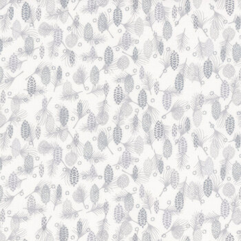 Stof Christmas 2025 - We Love Christmas 4592-104 White/Silver Pine Cones by Stof Fabrics, Image