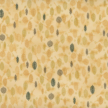 Stof Christmas 2025 - We Love Christmas 4592-207 Beige/Gold Pine Cones by Stof Fabrics, Image