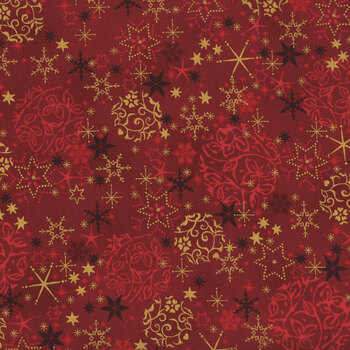 Stof Christmas 2025 - We Love Christmas 4592-400 Red/Gold Balls and Snowflakes by Stof Fabrics, Image