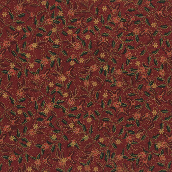 Stof Christmas 2025 - We Love Christmas 4592-403 Red/Gold Hollies by Stof Fabrics, Image