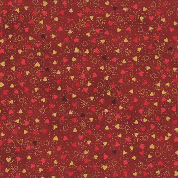 Stof Christmas 2025 - We Love Christmas 4592-405 Red/Gold Hearts by Stof Fabrics, Image