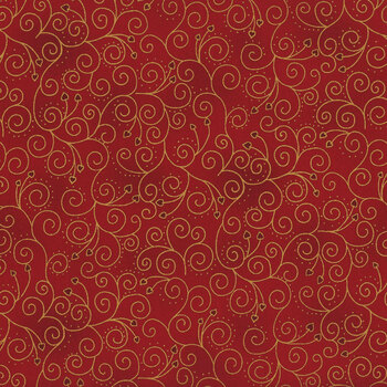 Stof Christmas 2025 - We Love Christmas 4592-413 Berry/Gold Ornaments with Hearts by Stof Fabrics, Image