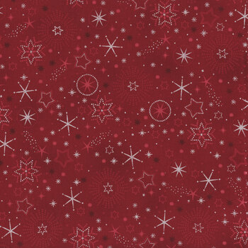 Stof Christmas 2025 - We Love Christmas 4592-420 Red/Silver Stars and Snowflakes by Stof Fabrics, Image