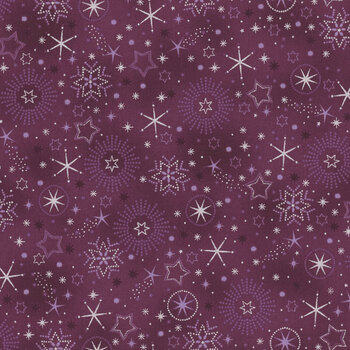 Stof Christmas 2025 - We Love Christmas 4592-500 Violet/Silver Stars and Snowflakes by Stof Fabrics, Image