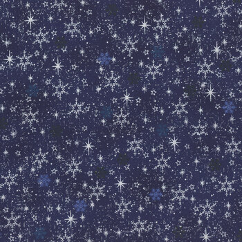 Stof Christmas 2025 - We Love Christmas 4592-603 Dark Blue/Silver Medium Snowflakes by Stof Fabrics, Image