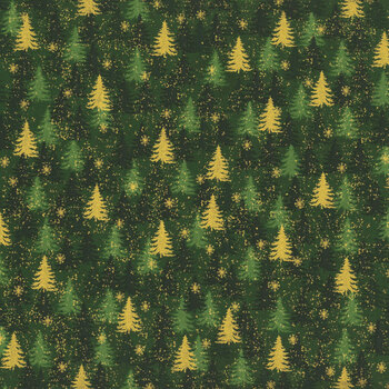 Stof Christmas 2025 - We Love Christmas 4592-802 Green/Gold Trees by Stof Fabrics, Image