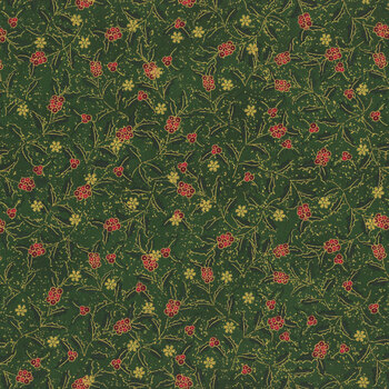 Stof Christmas 2025 - We Love Christmas 4592-804 Green/Gold Hollies by Stof Fabrics, Image