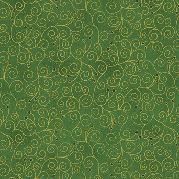 Stof Christmas 2025 - We Love Christmas 4592-812 Green/Gold Ornaments with Hearts by Stof Fabrics, Image