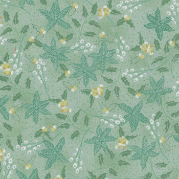 Stof Christmas 2025 - We Love Christmas 4592-822 Light Green/Silver Poinsettias and Hollies by Stof Fabrics, Image