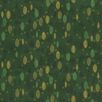 Stof Christmas 2025 - We Love Christmas 4592-805 Green/Gold Pine Cones by Stof Fabrics, Image