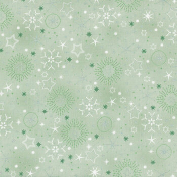 Stof Christmas 2025 - We Love Christmas 4592-821 Light Green/Silver Stars and Snowflakes by Stof Fabrics, Image