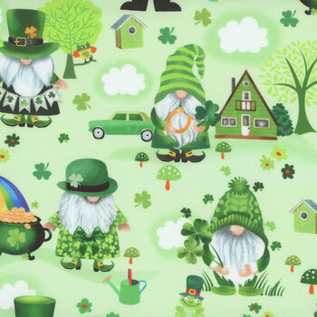 Lucky & I Gnome It GAIL-CD3356 GREEN by Timeless Treasures Fabrics, Image