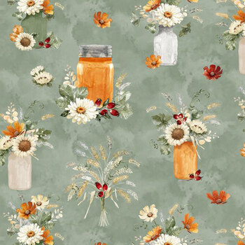 Harvest Blooms 30101-778 Sage by Beth Grove for Wilmington Prints, Image