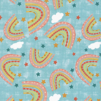Rainbow Dreams 43020-435 Rainbows Toss Blue by Jenny Faw for Wilmington Prints, Image