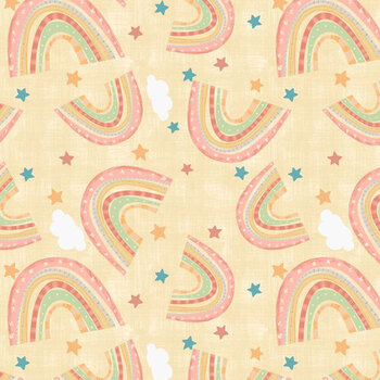 Rainbow Dreams 43020-535 Rainbows Toss Yellow by Wilmington Prints, Image