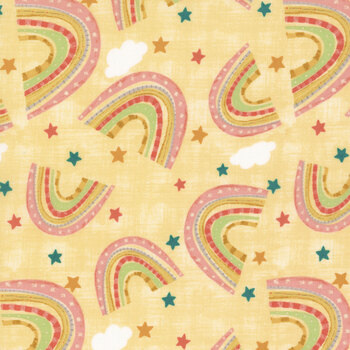 Rainbow Dreams 43020-535 Rainbows Toss Yellow by Jenny Faw for Wilmington Prints, Image