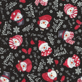 Snow Crew Flannel F1289-98 Black by Barb Tourtillotte for Henry Glass Fabrics, Image