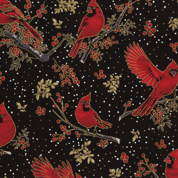 Berries and Birch X7796-4G Black Gold by Hoffman Fabrics, Image