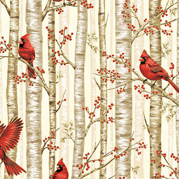 Berries and Birch X7794-33G Cream Gold by Hoffman Fabrics, Image