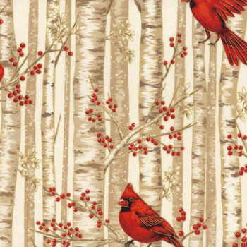 Berries and Birch X7794-33G Cream Gold by Hoffman Fabrics, Image