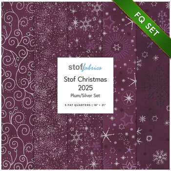 Stof Christmas 2025 - 5 FQ Set Plum/Silver by Stof Fabrics - RESERVE, Image