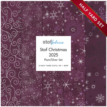 Stof Christmas 2025 - 5 Half Yard Set Plum/Silver by Stof Fabrics - RESERVE, Image