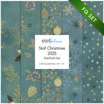 Stof Christmas 2025 - 5 FQ Set Teal/Gold by Stof Fabrics - RESERVE, Image