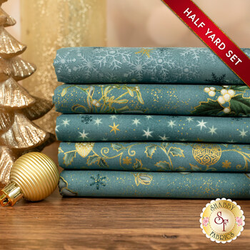 Stof Christmas 2025 - 5 Half Yard Set Teal/Gold by Stof Fabrics - RESERVE, Image