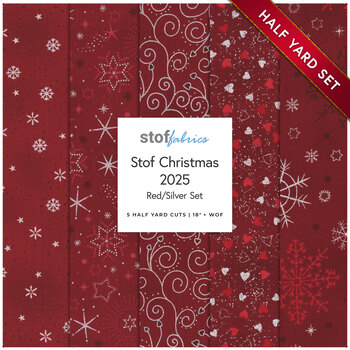 Stof Christmas 2025 - 5 Half Yard Set Red/Silver by Stof Fabrics - RESERVE, Image