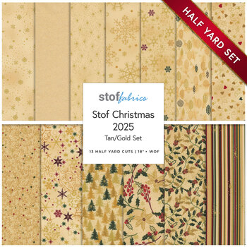 Stof Christmas 2025 - 13 Half Yard Set Tan/Gold by Stof Fabrics - RESERVE, Image