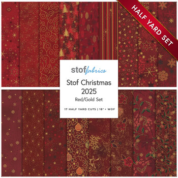 Stof Christmas 2025 - 17 Half Yard Set Red/Gold by Stof Fabrics - RESERVE, Image