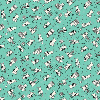 Aunt Grace Goes Scrappy R351534D-AQUA Cat by Judie Rothermel for Marcus Fabrics, Image