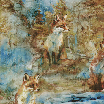 Fox Den DP28332-44 Blue Multi by Deborah Edwards and Melanie Samra for Northcott Fabrics, Image